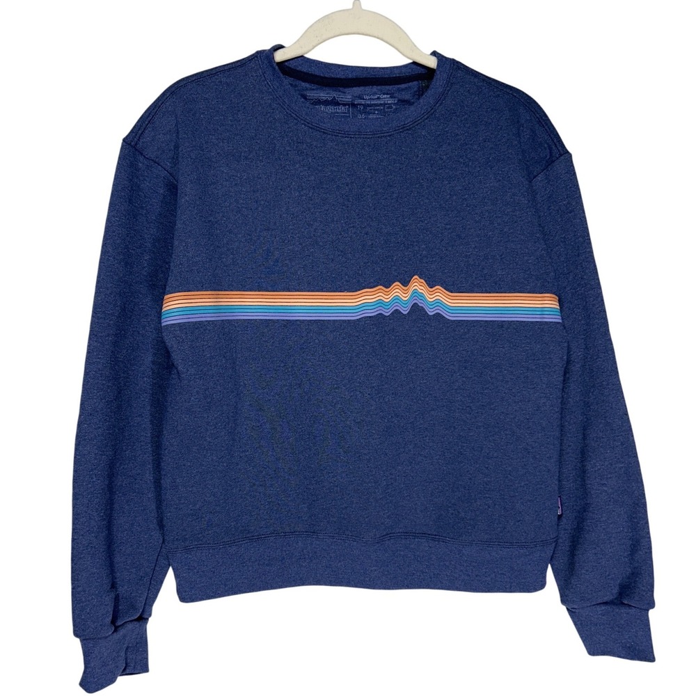 Patagonia Ridge Rise Stripe Uprisal Crew‎ Sweatshirt Blue Graphic Women's Small